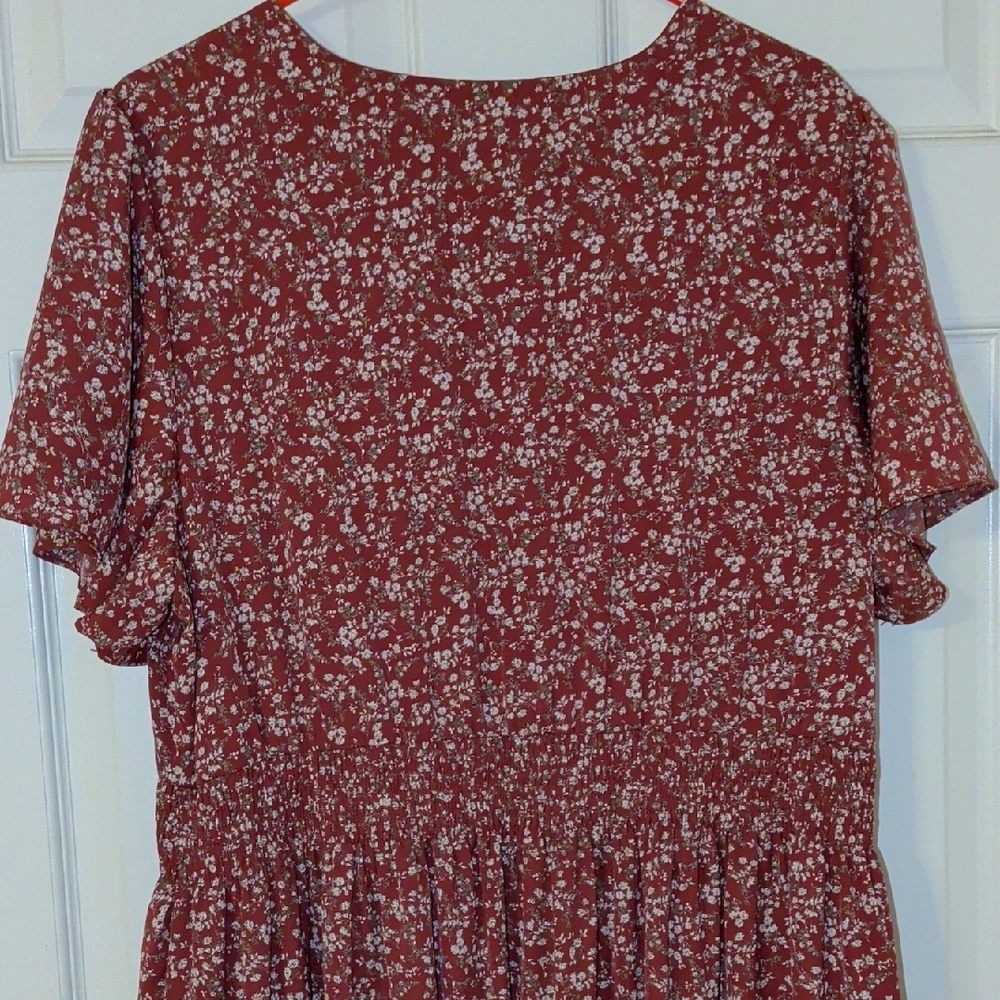 Mikarose Rust Floral V-Neck Tiered Maxi Dress - Picture 8 of 8